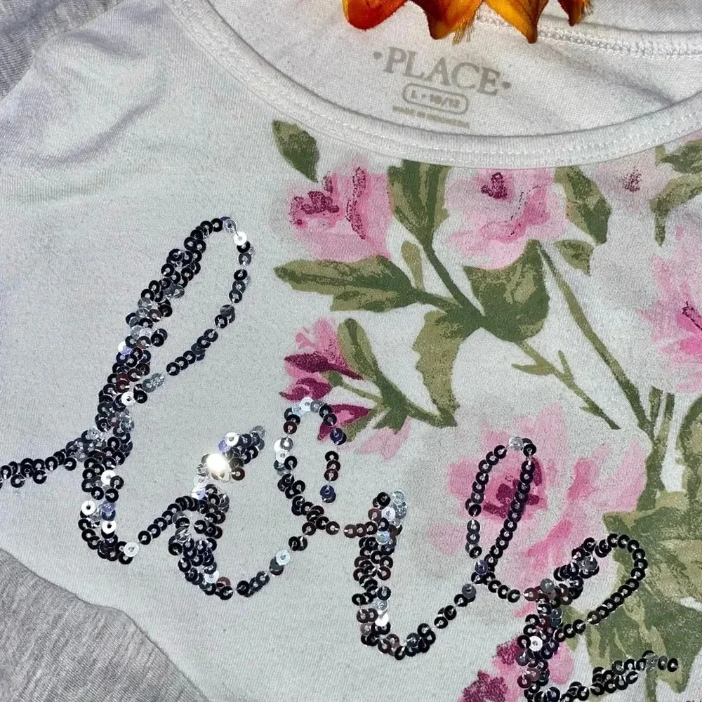 🌻5/$25🌻JUSTICE Sequined Love Long Sleeved Flower T-Shirt | 10/12 | - Picture 6 of 6